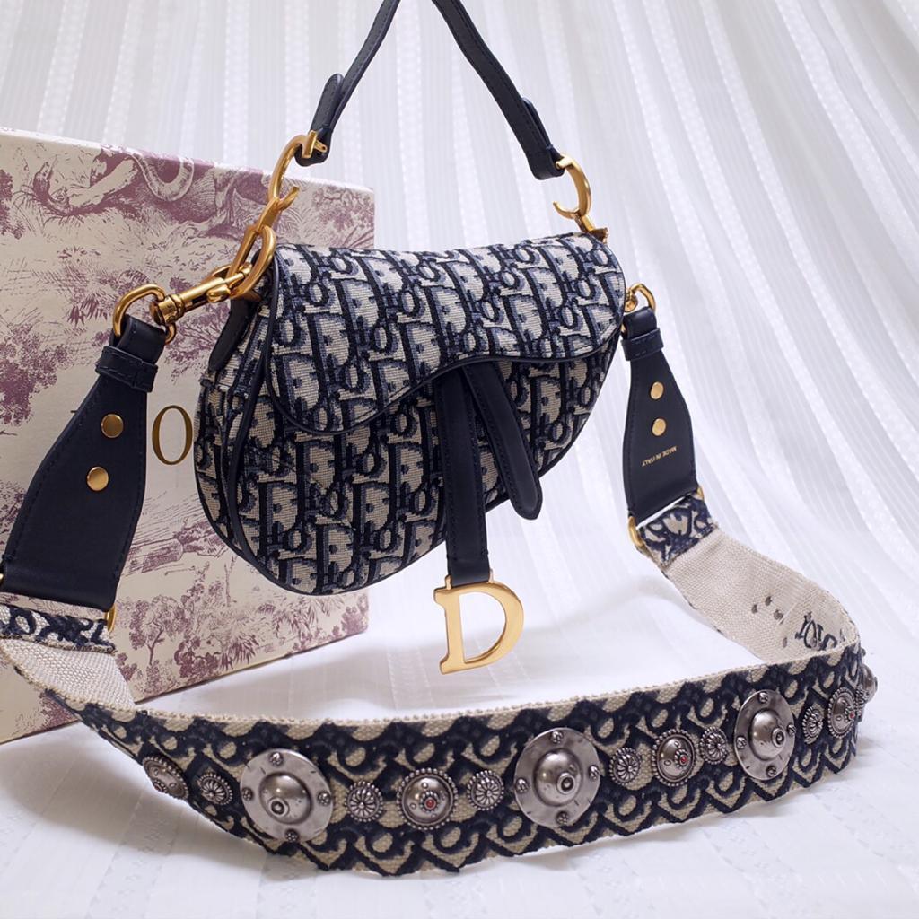 Dior Mini Saddle Bag Blue Oblique Jacquard — view 2