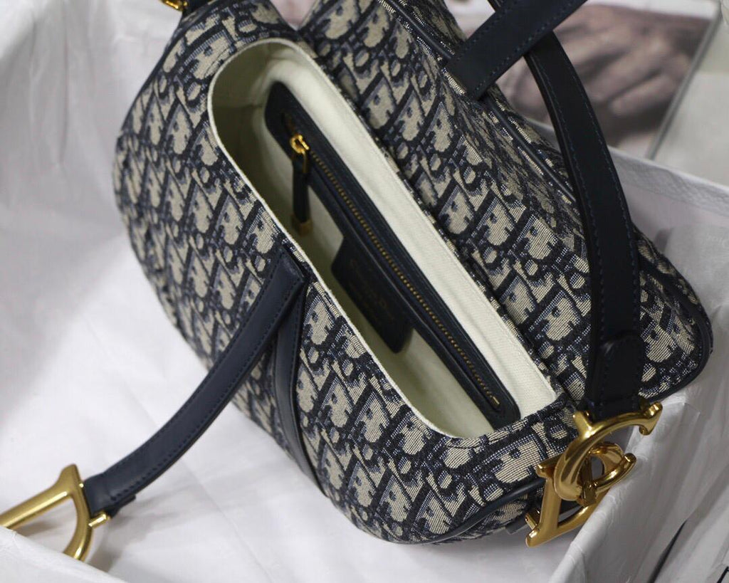 Dior Medium Saddle Bag with Strap Blue Oblique — view 6