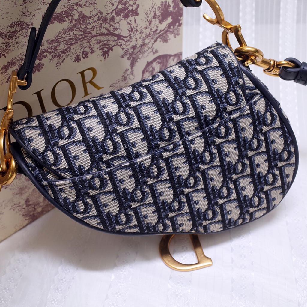 Dior Mini Saddle Bag Blue Oblique Jacquard — view 5