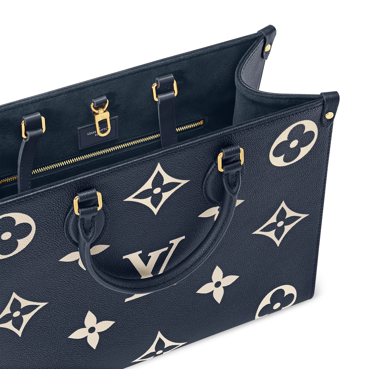 LV OnTheGo MM Navy Blue Cream Tote Bag - Navy Blue / Cream — view 3