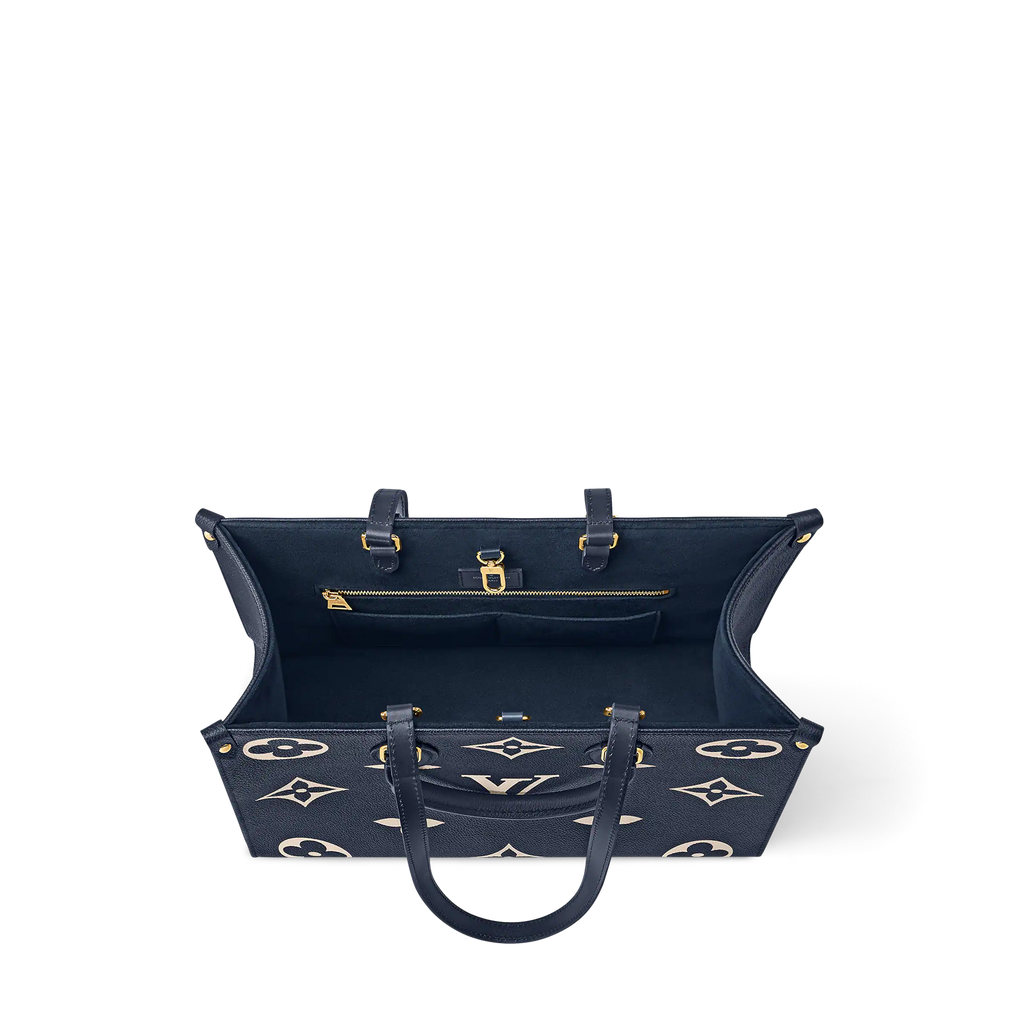 LV OnTheGo MM Navy Blue Cream Tote Bag - Navy Blue / Cream — view 4