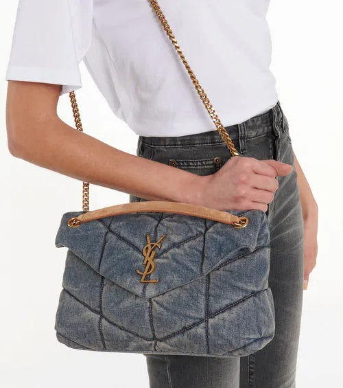 YSL Puffer Small Denim Shoulder Bag — view 3