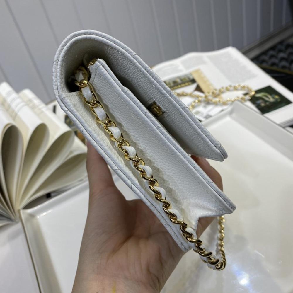 Chanel Caviar Wallet On Chain WOC White — view 5