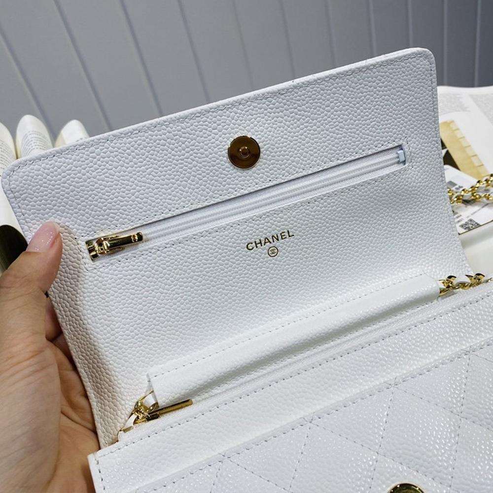 Chanel Caviar Wallet On Chain WOC White — view 6