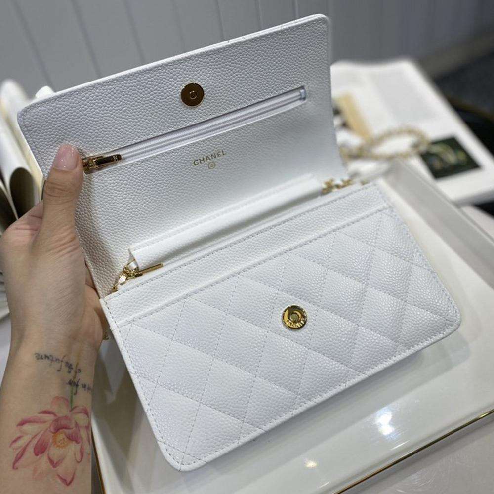 Chanel Caviar Wallet On Chain WOC White — view 7