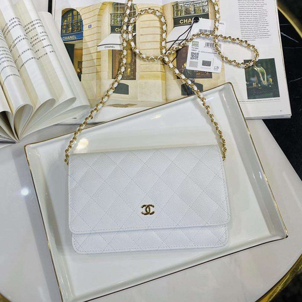 Chanel Caviar Wallet On Chain WOC White — view 1